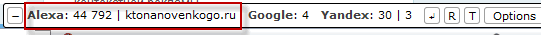 Отображение Alexa Rank на панели SEObar для Opera