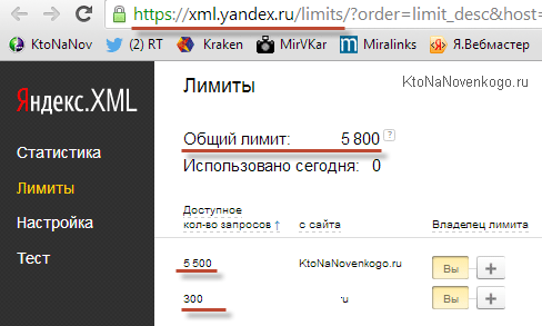 Сколько у меня лимитов в Яндекс XML