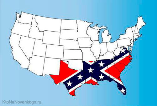 Объединение 13 южных штатов США в конфедерацию - показано на карте