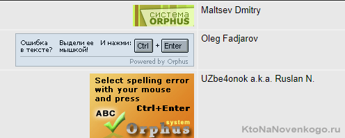 Orphus - поиск ошибок посетителями сайта