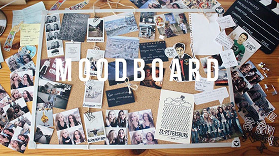 Фотки на доске с надписью moodboard