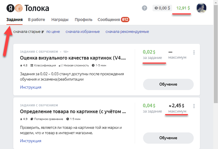 Earnings in Yandex Toloka
